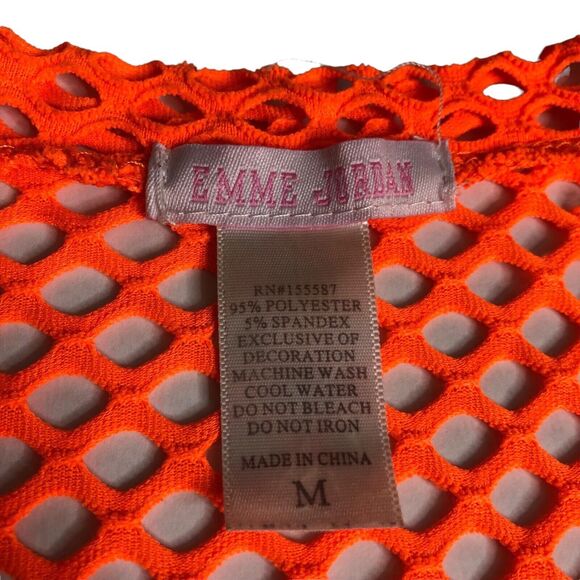 Emme Jordan Top Womens M Orange Mesh Fishnet Mini Dress Swim Cover Y2K Rave - Picture 4 of 8